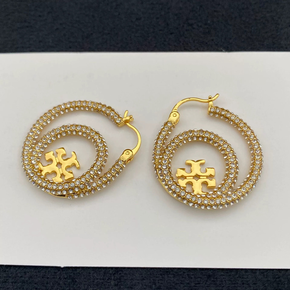 Tory Burch Geometric Rhinestone Hoop Earrings - Picture 3 of 6